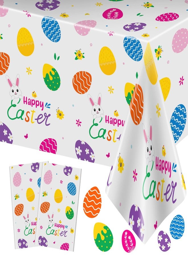 PADELO 2 Pieces Happy Easter Tablecloth, Rectangle Plastic Easter Bunny Eggs Table Cloth, Disposable Waterproof Easte Table Cover for Easte Day Tables Decorations and Party Supplies Decor, 54” x 108” - Image 1