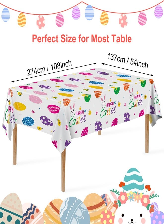 PADELO 2 Pieces Happy Easter Tablecloth, Rectangle Plastic Easter Bunny Eggs Table Cloth, Disposable Waterproof Easte Table Cover for Easte Day Tables Decorations and Party Supplies Decor, 54” x 108” - Image 3