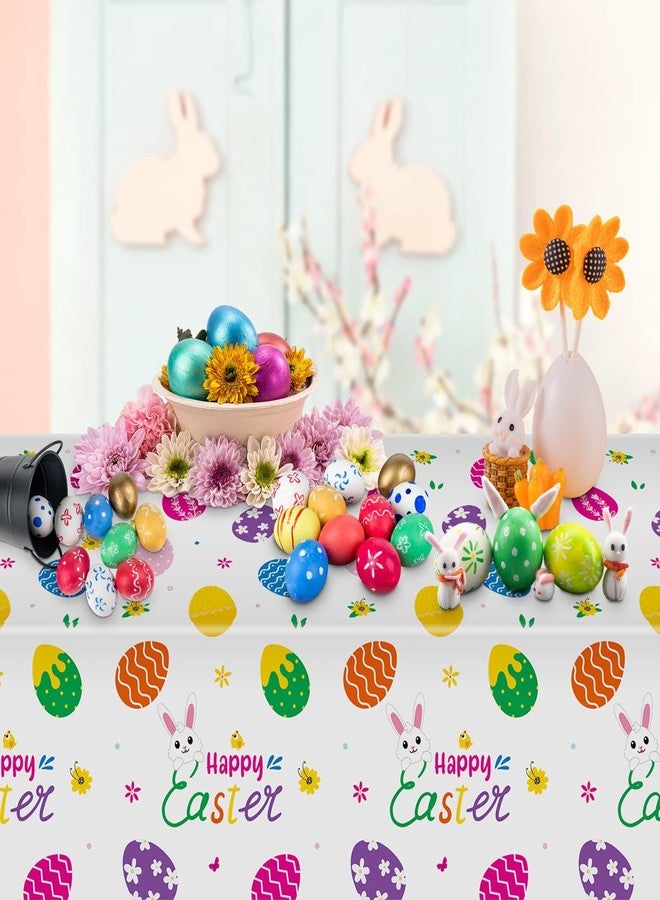 PADELO 2 Pieces Happy Easter Tablecloth, Rectangle Plastic Easter Bunny Eggs Table Cloth, Disposable Waterproof Easte Table Cover for Easte Day Tables Decorations and Party Supplies Decor, 54” x 108” - Image 2