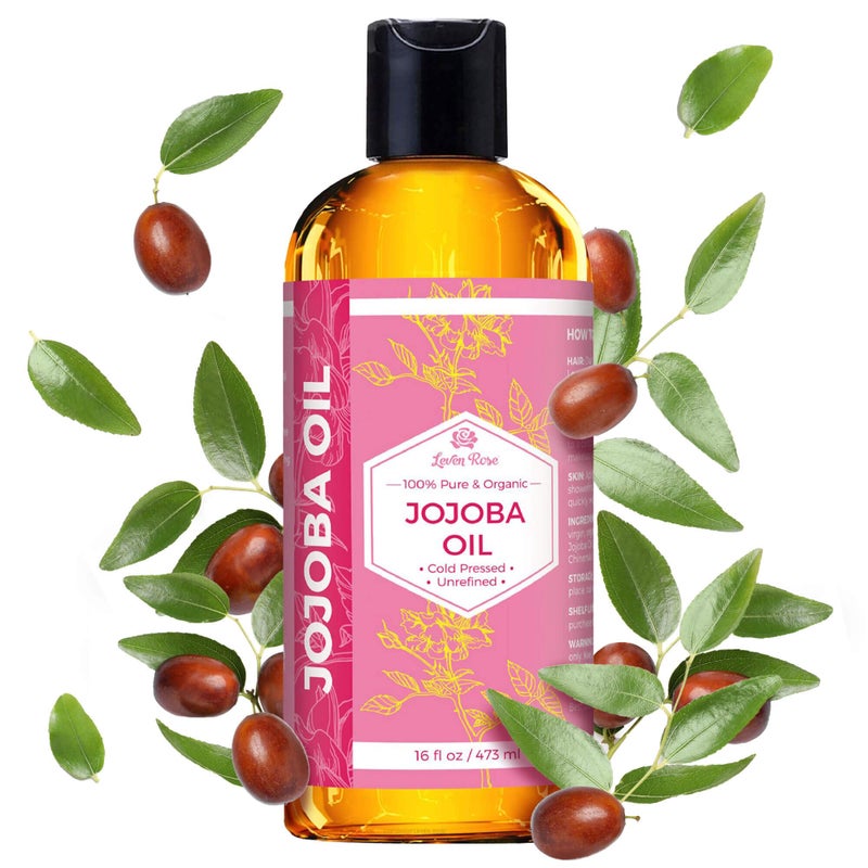 Leven Rose Jojoba Oil Pure Cold Pressed Natural Unrefined Moisturizer for Skin Hair and Nails 16 Fl oz