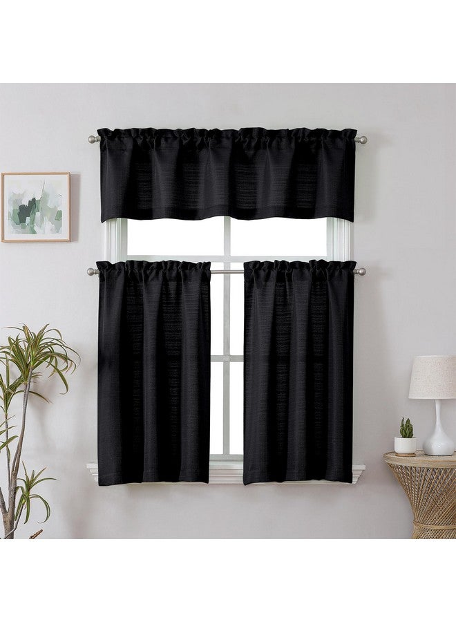 Chyhomenyc 2 Panels Black Cafe Curtains 36 Inch Length, Faux Linen Half Window Curtains for Bathroom Farmhouse Country, Privacy Street Window Curtains, 30x36 inch, 2PCS - Image 1