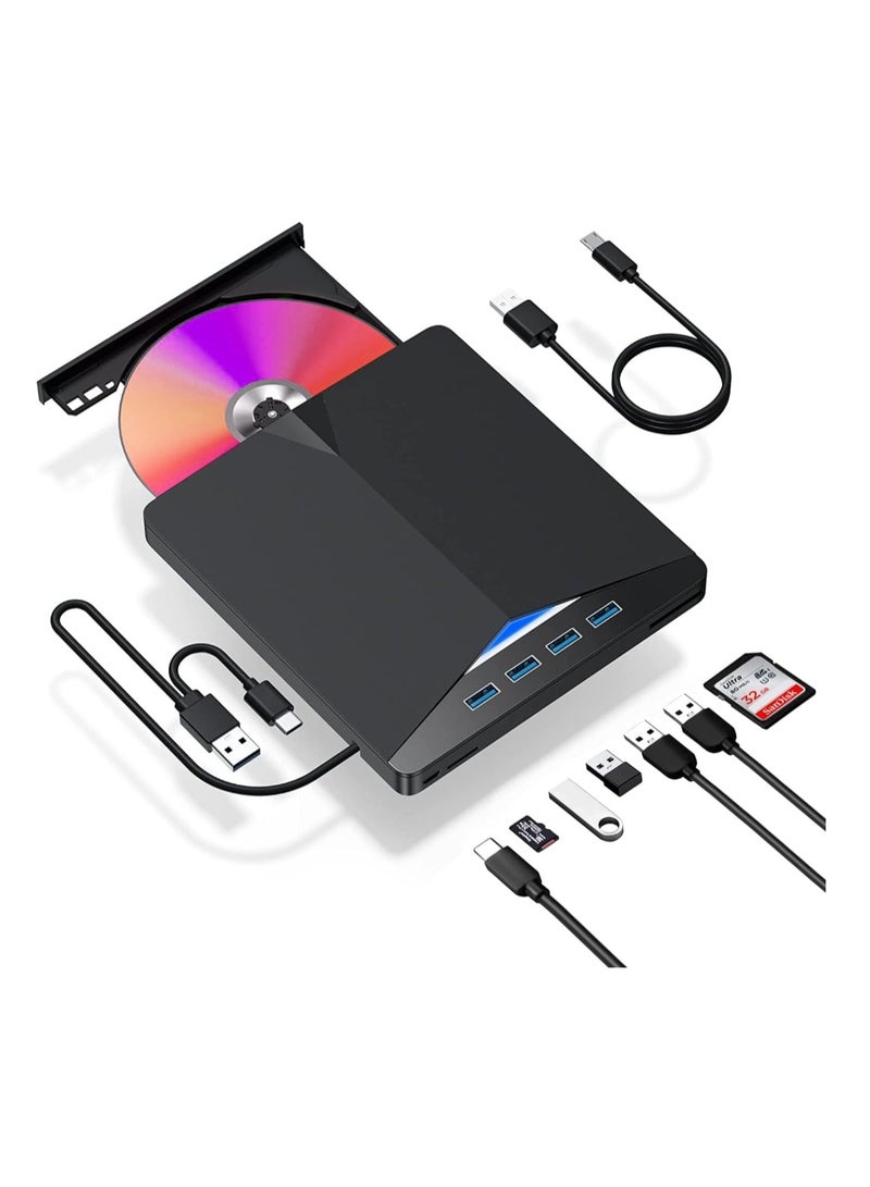 External CD DVD Drive,7 In 1 USB 3.0 DVD Player Portable CD/DVD Burner,CD ROM External DVD Drive For Laptop Compatible With Laptop Desktop PC Windows 11/10/8/7 Linux Mac OS  - Image 1