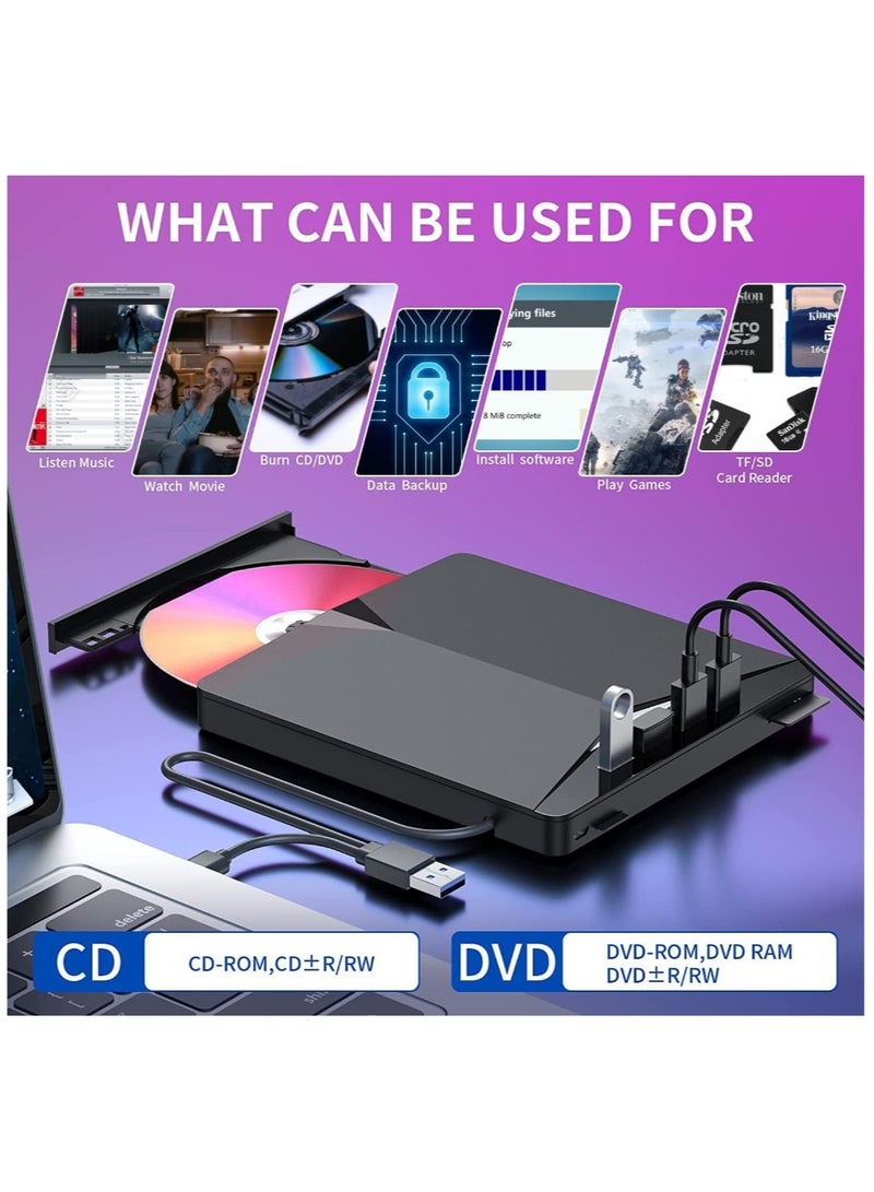 External CD DVD Drive,7 In 1 USB 3.0 DVD Player Portable CD/DVD Burner,CD ROM External DVD Drive For Laptop Compatible With Laptop Desktop PC Windows 11/10/8/7 Linux Mac OS  - Image 3