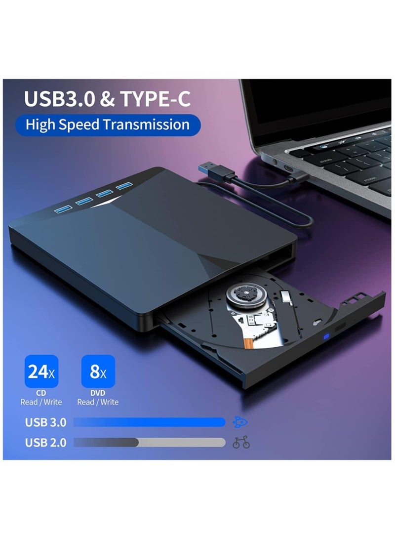 External CD DVD Drive,7 In 1 USB 3.0 DVD Player Portable CD/DVD Burner,CD ROM External DVD Drive For Laptop Compatible With Laptop Desktop PC Windows 11/10/8/7 Linux Mac OS  - Image 4