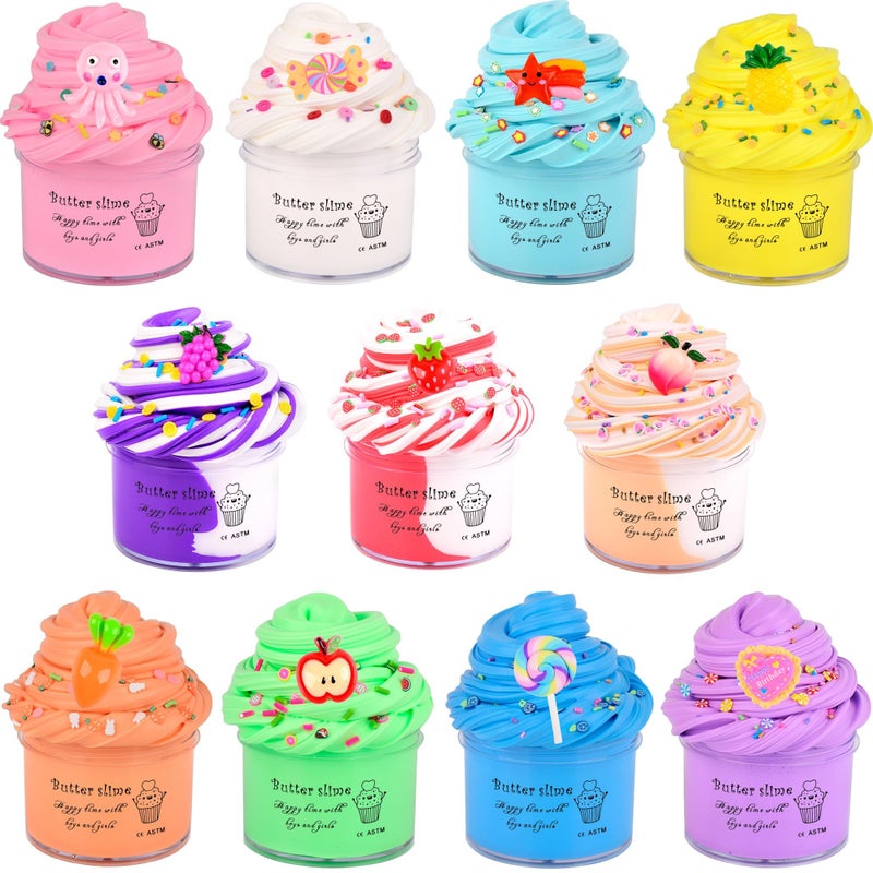 WUJYLY Butter Slime Kit 11 Pack, Scent, Stretchy, and Non-Sticky, with Peach Strawberry, Grape Slime Charms, Stress Relief, Educational Slime, Birthday Gifts Prize Party Favors for Girl Boys Kids 6-12 - Image 1