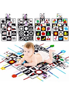 beiens Baby Toys 06 Months Tummy Time Crinkle Toys With Mirror Black And White High Contrast Sensory Toys For 061218 Months Toddler Newborn Boy Girl Gift Set Play Mats4 In 1  - Image 1