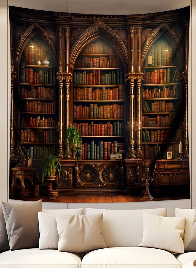 QGHOT Medieval Tapestry Vintage Bookshelf Tapestry Wall Hanging Library Tapestries, Old Books for Decor Study Room Victorian Bedroom Living Room Large Bookcase Zoom Video Backdrop Background 90x70in - Image 3