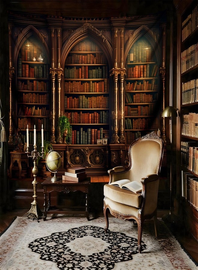 QGHOT Medieval Tapestry Vintage Bookshelf Tapestry Wall Hanging Library Tapestries, Old Books for Decor Study Room Victorian Bedroom Living Room Large Bookcase Zoom Video Backdrop Background 90x70in - Image 5