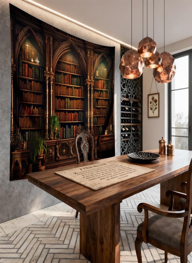 QGHOT Medieval Tapestry Vintage Bookshelf Tapestry Wall Hanging Library Tapestries, Old Books for Decor Study Room Victorian Bedroom Living Room Large Bookcase Zoom Video Backdrop Background 90x70in - Image 2
