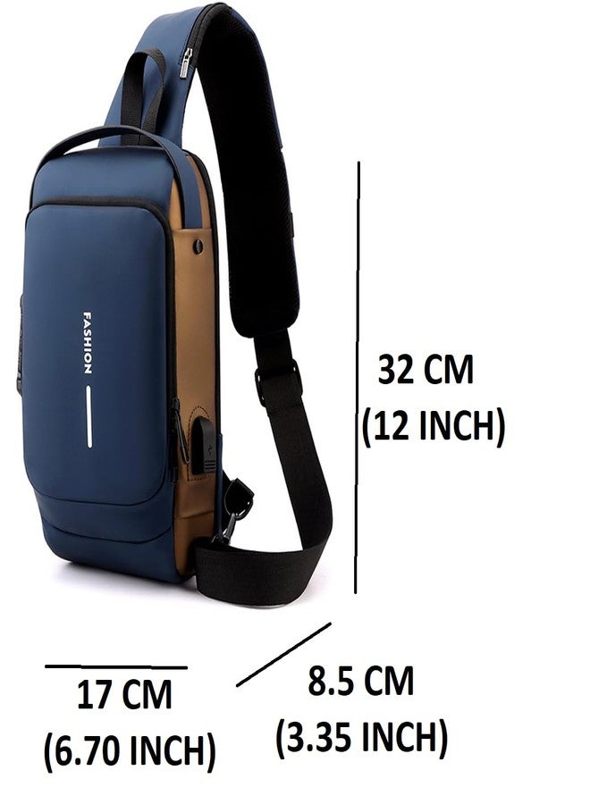 Bluwings Small Cross Body Sling Bag Chest Backpack for Men Waterproof Casual Shoulder Bag with Usb Charging Port and Anti-Theft Lock for Daily Work Travel Bag for Male Female (1 Pc) (Navy Blue) - Image 4
