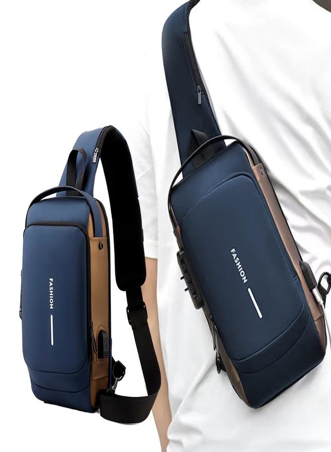 Bluwings Small Cross Body Sling Bag Chest Backpack for Men Waterproof Casual Shoulder Bag with Usb Charging Port and Anti-Theft Lock for Daily Work Travel Bag for Male Female (1 Pc) (Navy Blue) - Image 3
