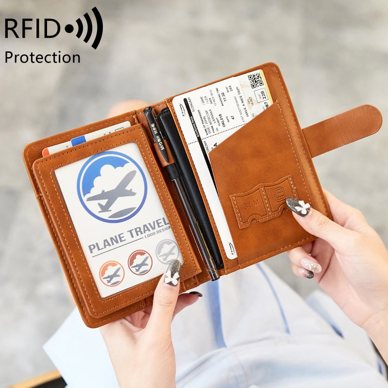 Multifunctional Solid Color PU Leather Wallet, RFID Blocking Design Portable Daily Storage Purse for Cards Cash Coin Business Use - Image 1