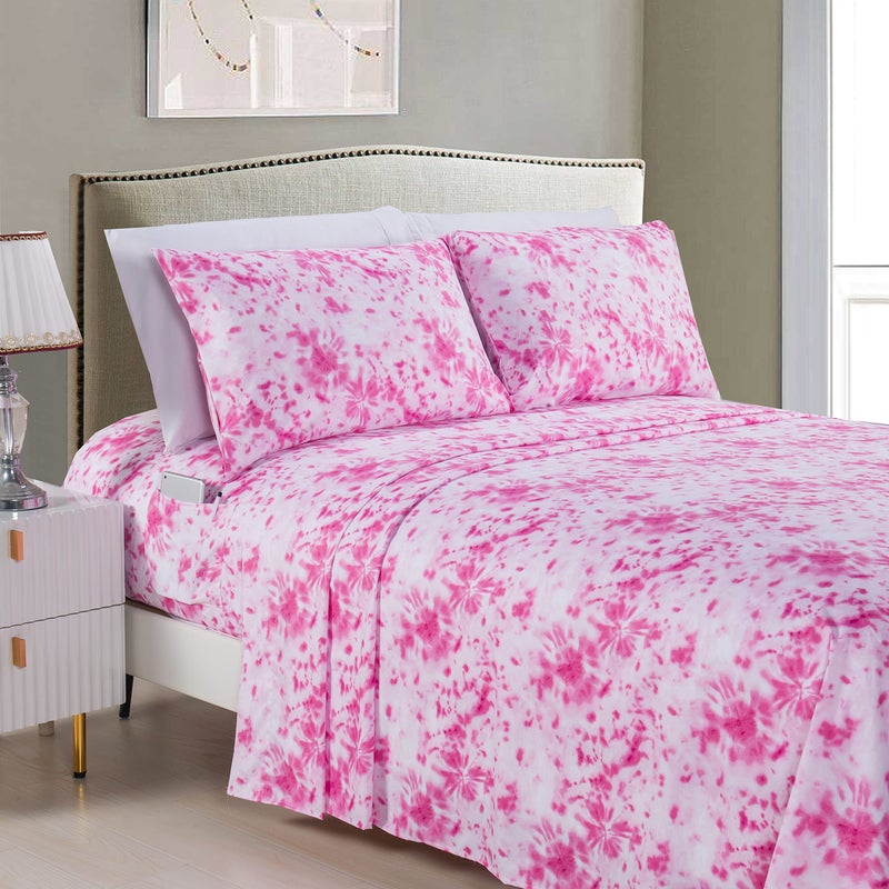 Elegant Comfort Elegant Comfort Aria Tie-Dye 6-Piece Sheet Set  1500 Premium Hotel Quality Microfiber  Spiral Tie-Dye  Soft  Fade and Wrinkle Resistant  Fitted Sheet with Smart Pockets  6PC Tie-Dye Full  Hot Pink  - Image 1