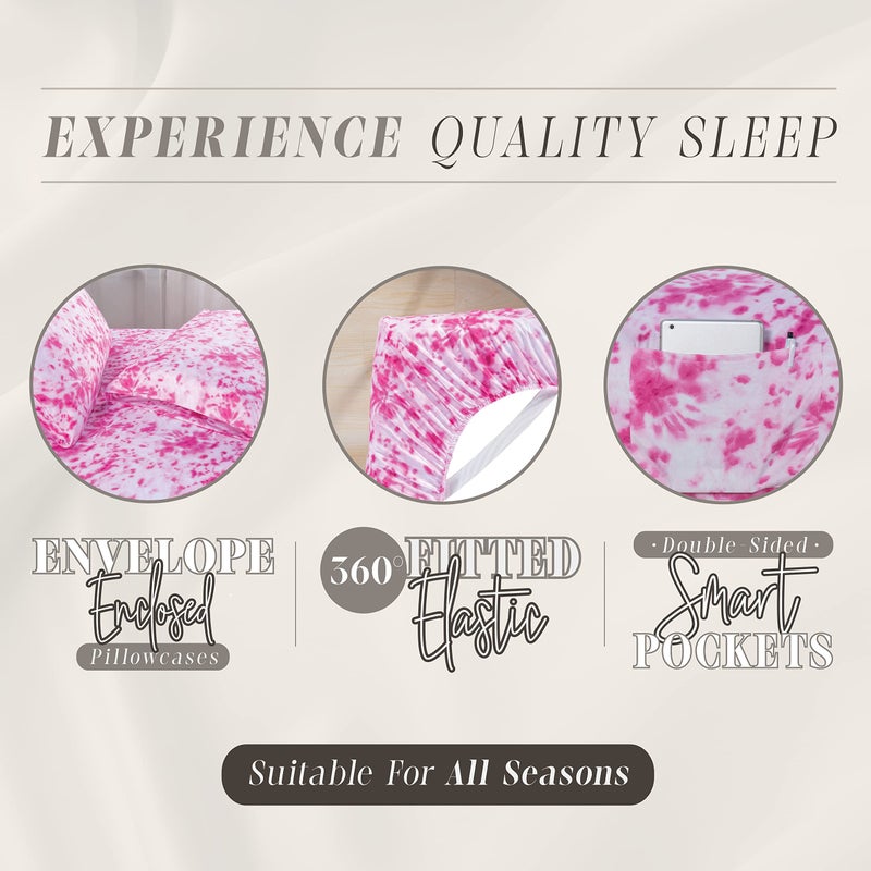 Elegant Comfort Elegant Comfort Aria Tie-Dye 6-Piece Sheet Set  1500 Premium Hotel Quality Microfiber  Spiral Tie-Dye  Soft  Fade and Wrinkle Resistant  Fitted Sheet with Smart Pockets  6PC Tie-Dye Full  Hot Pink  - Image 4