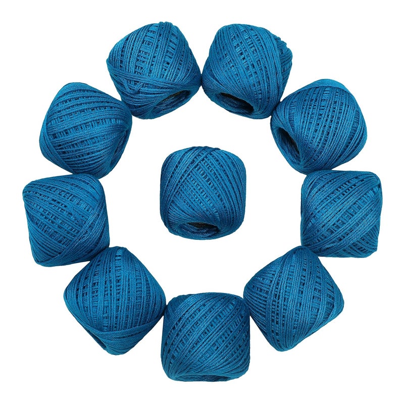 CORIOX Crochet Thread Set Of 10 Ball Crochet Cotton Thread Yarn For Knitting And Craft Making. Size 55 To 60 Mtr Approx, Blue -230 Grams - Image 2