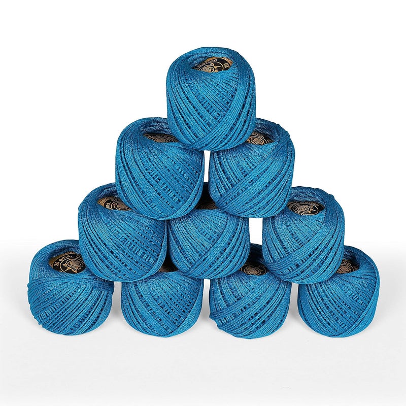 CORIOX Crochet Thread Set Of 10 Ball Crochet Cotton Thread Yarn For Knitting And Craft Making. Size 55 To 60 Mtr Approx, Blue -230 Grams - Image 1