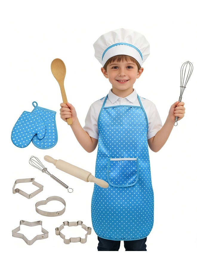مجموعة زي الطهي للأطفال - مجموعة الطهي والخبز للأطفال 11 قطعة تتضمن منزلة للأطفال ، قبعة الطهي ، الأواني ، قفاف الطهي ، التظاهر باللعب هدية للأطفال البالغين من العمر 3 سنوات وما فوق (أزرق) - Image 2