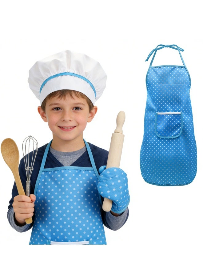 مجموعة زي الطهي للأطفال - مجموعة الطهي والخبز للأطفال 11 قطعة تتضمن منزلة للأطفال ، قبعة الطهي ، الأواني ، قفاف الطهي ، التظاهر باللعب هدية للأطفال البالغين من العمر 3 سنوات وما فوق (أزرق) - Image 3