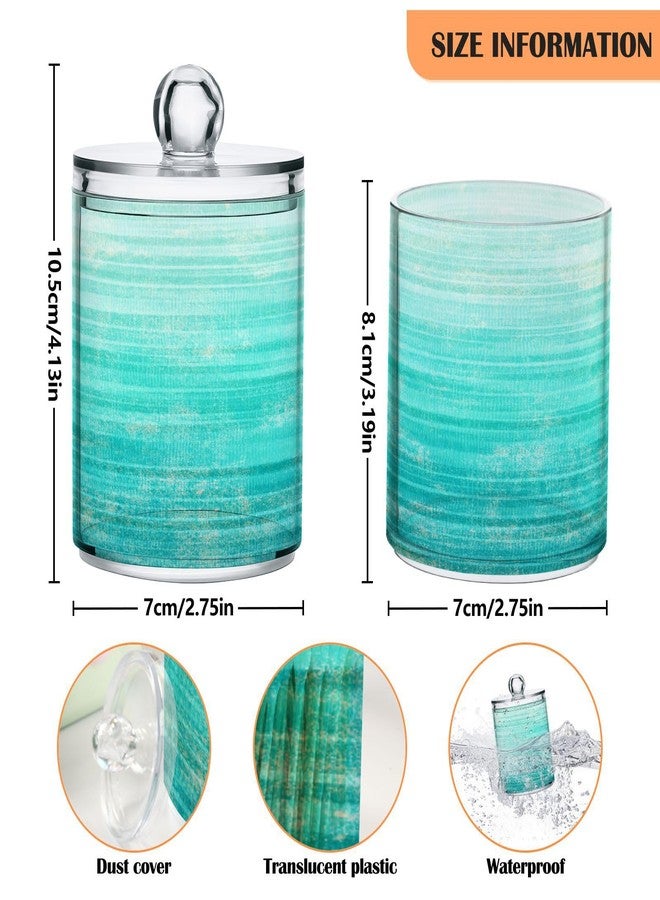 Eionryn Grunge Turquoise Teal Wood Qtip Dispenser Apothecary Jars Farmhouse Green Bathroom Qtip Holder Storage Canister Plastic Jar 10 Oz for Cotton Ball Swab Round Pads Floss 2pcs - Image 2