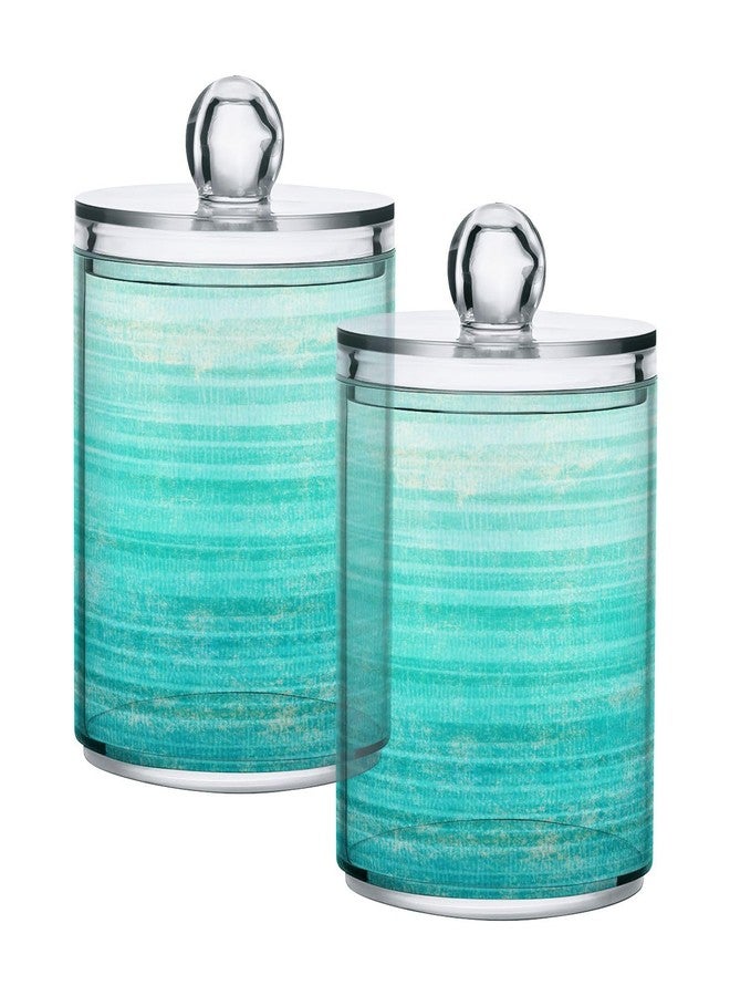 Eionryn Grunge Turquoise Teal Wood Qtip Dispenser Apothecary Jars Farmhouse Green Bathroom Qtip Holder Storage Canister Plastic Jar 10 Oz for Cotton Ball Swab Round Pads Floss 2pcs - Image 1