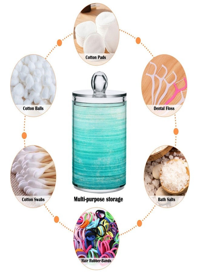 Eionryn Grunge Turquoise Teal Wood Qtip Dispenser Apothecary Jars Farmhouse Green Bathroom Qtip Holder Storage Canister Plastic Jar 10 Oz for Cotton Ball Swab Round Pads Floss 2pcs - Image 3