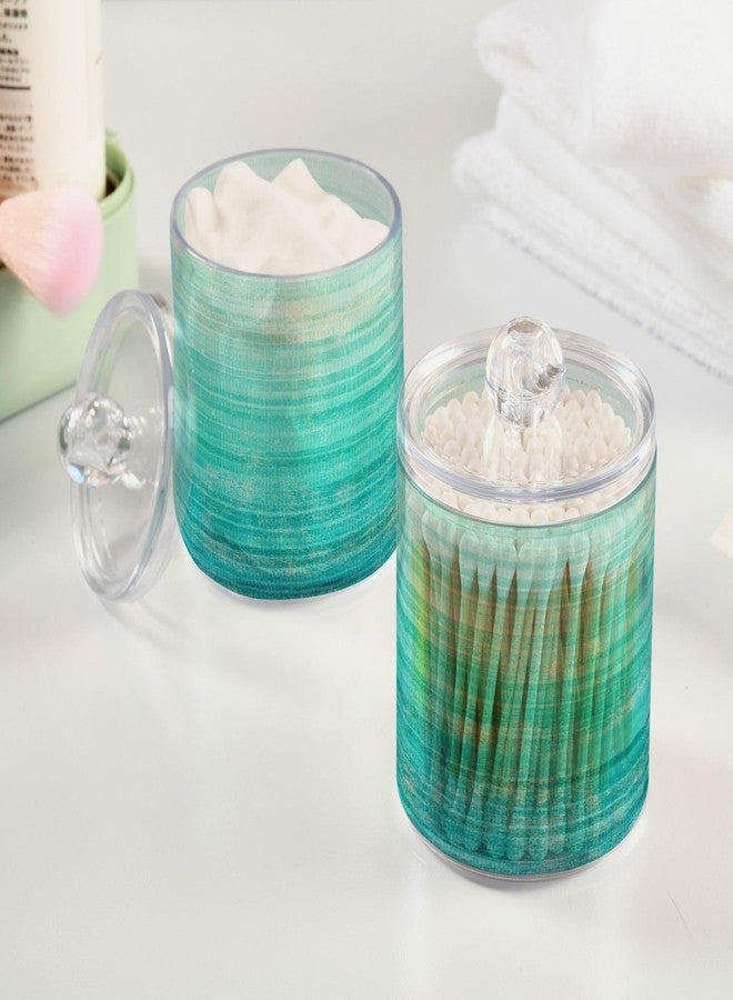 Eionryn Grunge Turquoise Teal Wood Qtip Dispenser Apothecary Jars Farmhouse Green Bathroom Qtip Holder Storage Canister Plastic Jar 10 Oz for Cotton Ball Swab Round Pads Floss 2pcs - Image 4