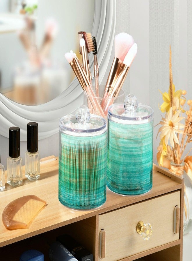 Eionryn Grunge Turquoise Teal Wood Qtip Dispenser Apothecary Jars Farmhouse Green Bathroom Qtip Holder Storage Canister Plastic Jar 10 Oz for Cotton Ball Swab Round Pads Floss 2pcs - Image 5