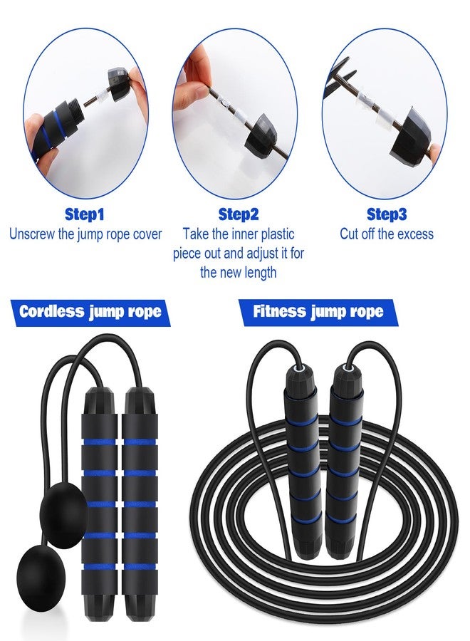 Vinsot Weighted Cordless Jump Rope Ropeless Jump Rope 2 in 1 Adjustable Length Skipping with Ball and Soft Handles for Women Men Adult Fitness Workouts Exercise Training(Blue) - Image 4