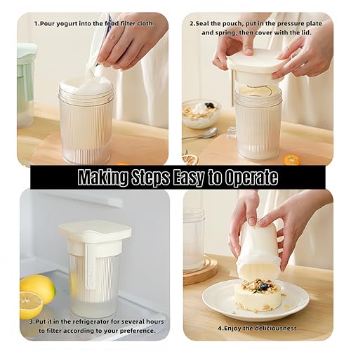 FindXeink 0.95 Quart（900ML）Portable Yogurt Strainer Cup, Compact Greek Yogurt Filter with Whey Separator for Cheese & Soy Milk, Leak-Proof & Easy to Carry Yogurt Maker (White) - Image 3