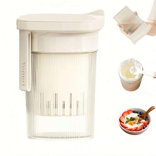 FindXeink 0.95 Quart（900ML）Portable Yogurt Strainer Cup, Compact Greek Yogurt Filter with Whey Separator for Cheese & Soy Milk, Leak-Proof & Easy to Carry Yogurt Maker (White) - Image 1