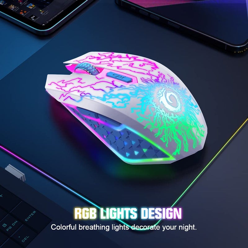 VersionTECH . Wireless Gaming Mouse, Rechargeable Computer Mouse Mice with Colorful LED Lights, Silent Click, 2.4G USB Nano Receiver, 3 Level DPI for PC Gamer Laptop Desktop Chromebook Mac-White - Image 4