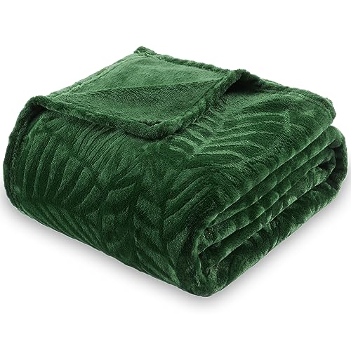 SOCHOW Super Soft Flannel Fleece Throw Blanket, Lightweight Cozy Warm Leaves Textured Plush Blanket for Bed Couch Sofa, 60 x 80 Inches, Olive Green - Image 1