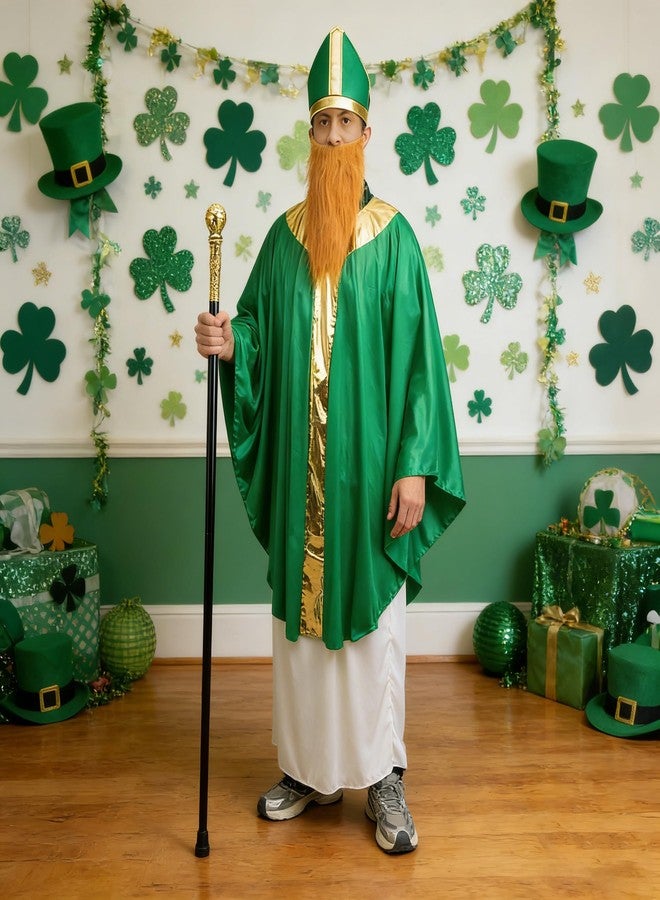 Shupakul 4 Pcs St. Patrick's Day Wiseman Costume, Catholic Saint Patrick Men Costumes Include Robe, Waist Skirt, Hat and False Beard, St Patricks Parade Costume for Adult Irish Party Outfit - Image 5