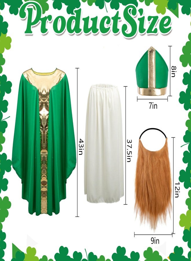 Shupakul 4 Pcs St. Patrick's Day Wiseman Costume, Catholic Saint Patrick Men Costumes Include Robe, Waist Skirt, Hat and False Beard, St Patricks Parade Costume for Adult Irish Party Outfit - Image 2