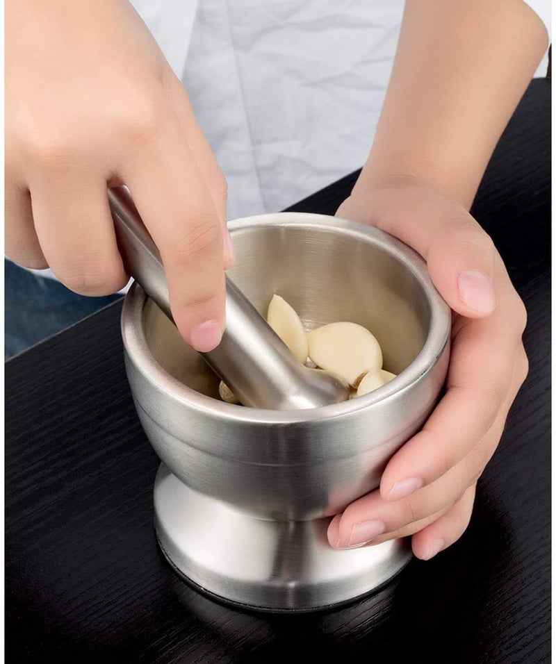 THW® Stainless Steel Mortar and Pestle Set - Heavy-Duty Spice Grinder for Grinding, Crushing, Pounding - Durable Okhli Musli Khalbatta with Non-Slip Base - Perfect for Kitchen & Household Use - Image 3