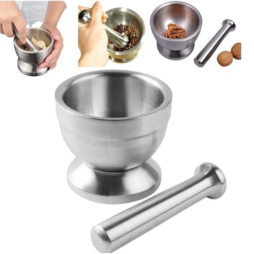 THW® Stainless Steel Mortar and Pestle Set - Heavy-Duty Spice Grinder for Grinding, Crushing, Pounding - Durable Okhli Musli Khalbatta with Non-Slip Base - Perfect for Kitchen & Household Use - Image 1