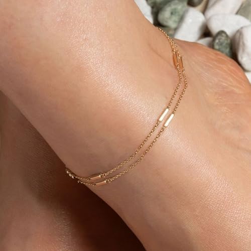 VAMA FASHIONS Plated Double Layered Pipe Chain Anklet Ankle Toes Foot Chains Leg Anklets Jewelry For Girls & Women (Gold Single Leg Pipe Chain) - Image 2