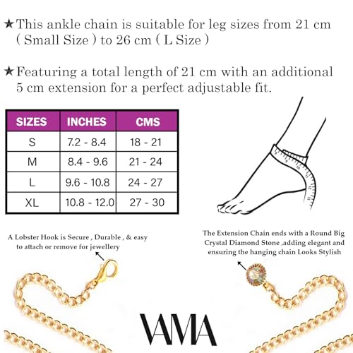 VAMA FASHIONS Plated Double Layered Pipe Chain Anklet Ankle Toes Foot Chains Leg Anklets Jewelry For Girls & Women (Gold Single Leg Pipe Chain) - Image 3