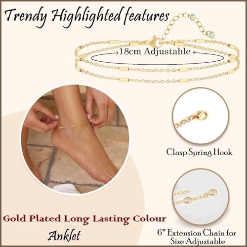 VAMA FASHIONS Plated Double Layered Pipe Chain Anklet Ankle Toes Foot Chains Leg Anklets Jewelry For Girls & Women (Gold Single Leg Pipe Chain) - Image 5
