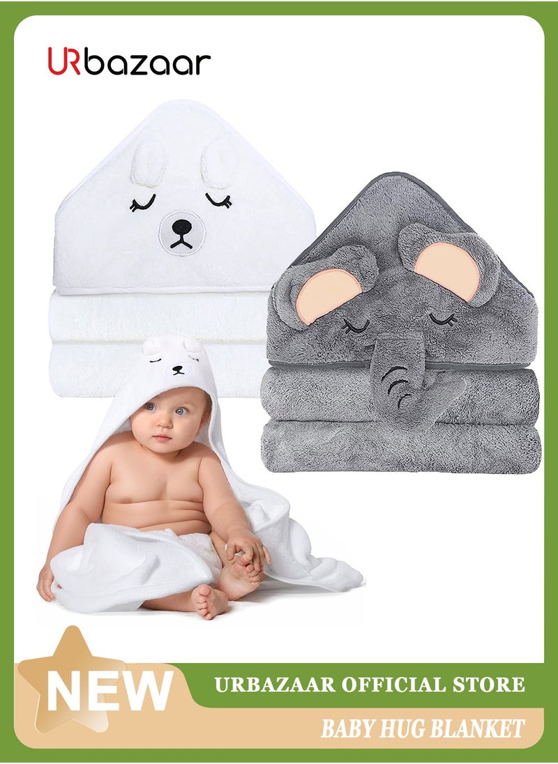 URbazaar 2Pcs Bamboo Hooded Baby Towel,Organic Bamboo Bath Towel for Toddler, Soft and Super Absorbent Washcloth, Machine Washable Towel, Keeps Your Baby Warm & Cosy  - Image 1