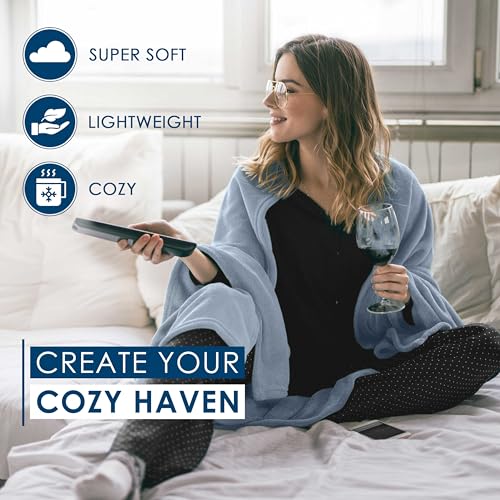 Martex Full/Queen Size Fleece Blanket | Comfy Supersoft Fleece Blanket Full Size – All-Season Light Weight Throw Blanket | Luxuriously Soft | Throw Blanket for Couch and Sofa | Machine Wash | Blue - Image 3