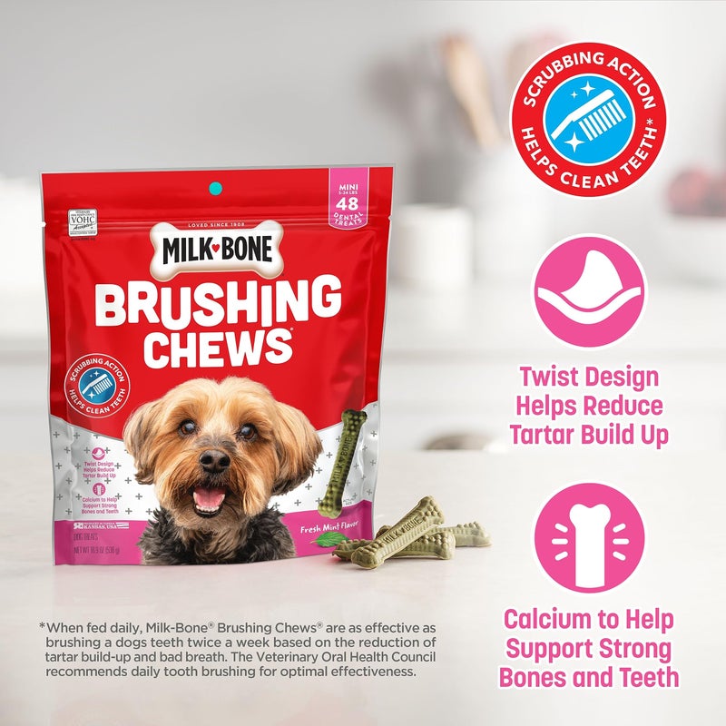 Milk-Bone Fresh Breath Brushing Chews, 48 Mini Daily Dental Dog Treats Scrubbing Action Helps Clean Teeth - Image 2