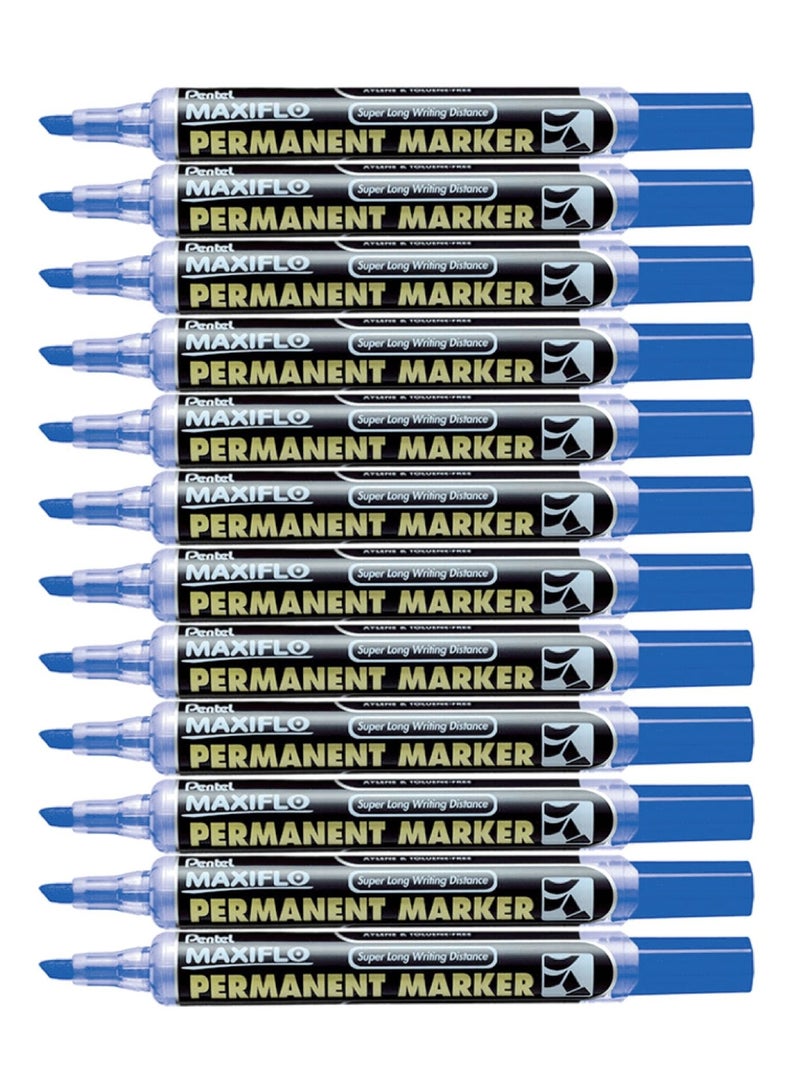Pentel 12-Piece Permanent Marker Chisel Tip Blue Ink - Image 1