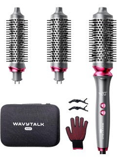 wavytalk Wavytalk Pro Curling Brush Set Bilateral Negative Ion Thermal Brush with 3 Sizes Detachable Brush Dual Voltage Hot Brush Styler OneStep Shiny Blowout Look Dark Grey 