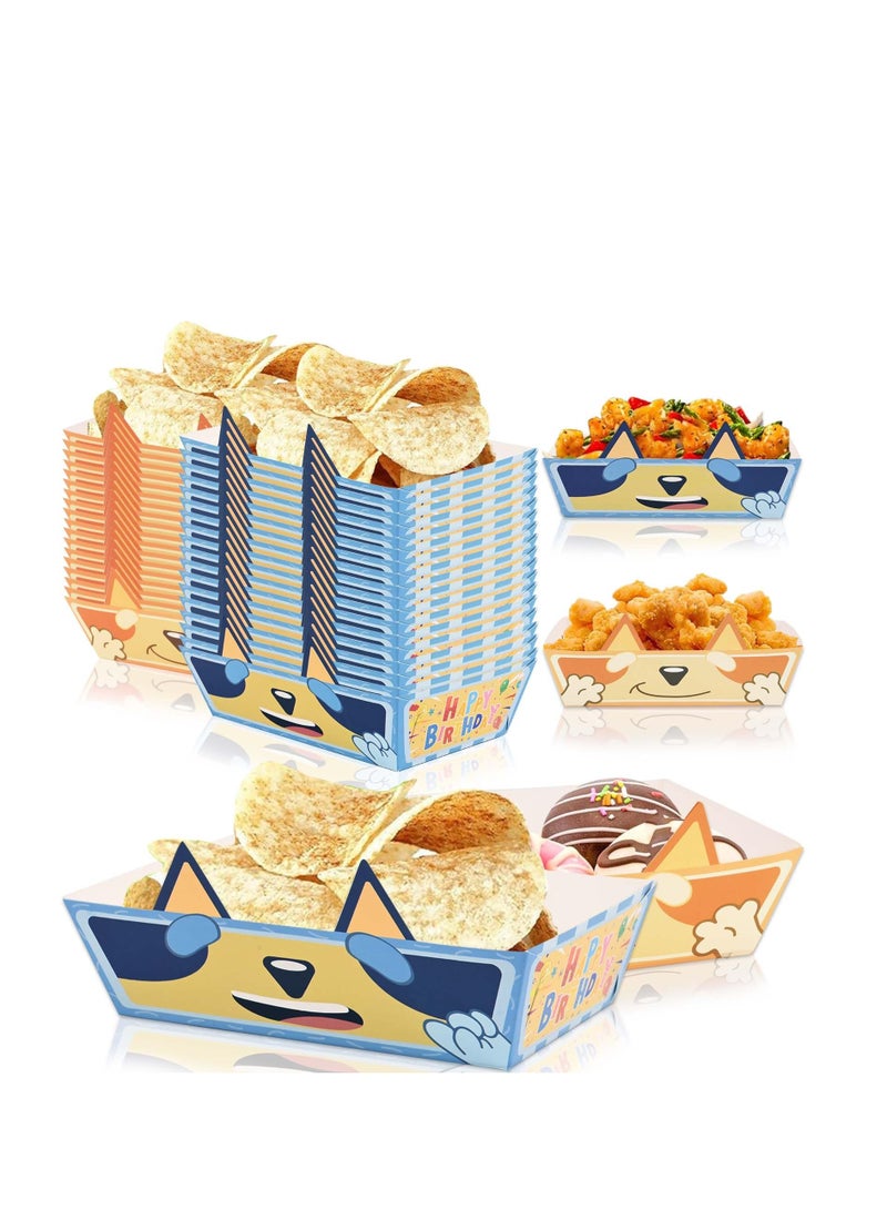 Zikra 48 Pcs Eco-Friendly Disposable Paper Food Trays, Cartoon Blue Dog Theme for Birthday Parties and Baby Showers, Perfect for Nachos and Snacks, Ideal Party Supplies. - Image 1