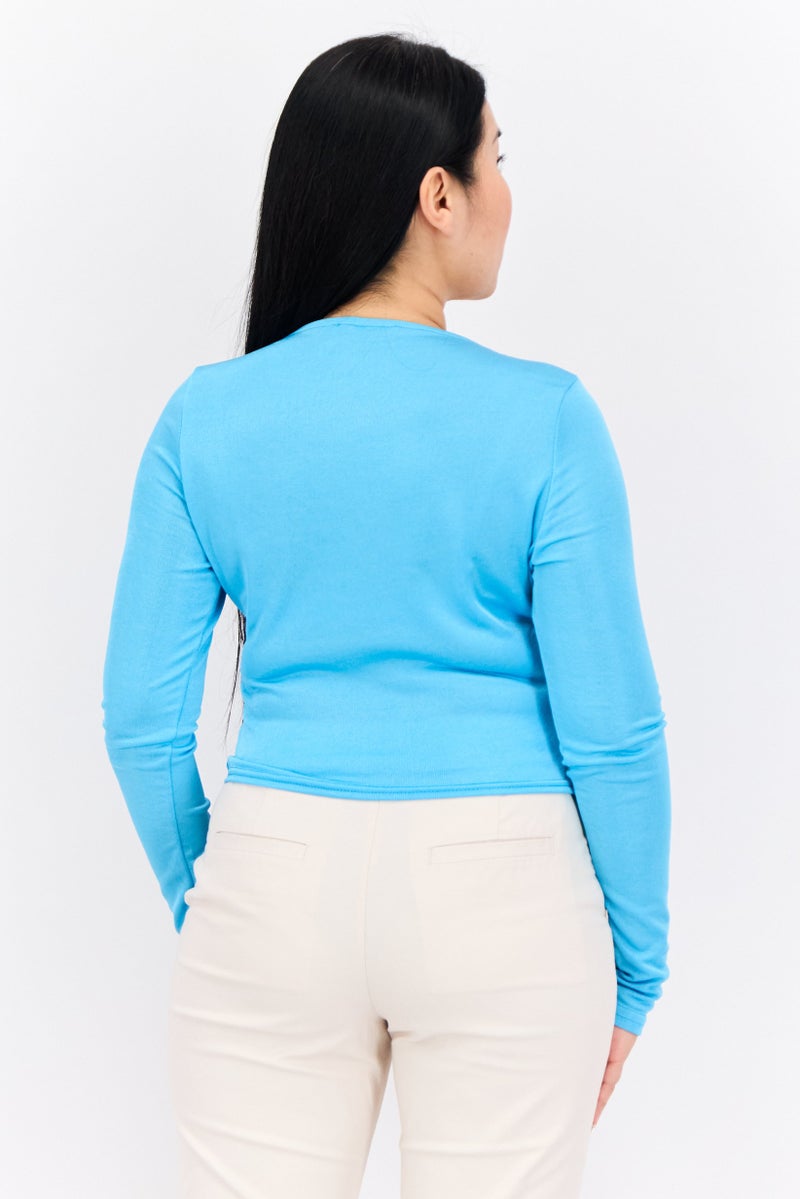 Asos Design Women Scoop Neck Long Sleeve Solid Top, Bright Blue - Image 3