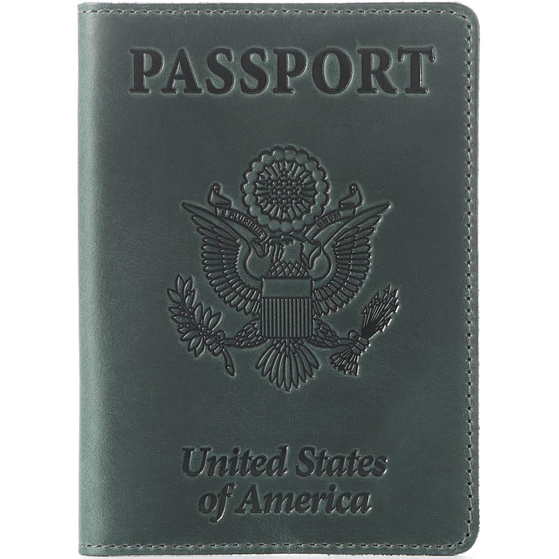 Shvigel US Leather Passport Book Cover - Thin American Travel Passport Holder - Premium International USA Passport Protector Case for Women Men (Green Vintage) - Image 1