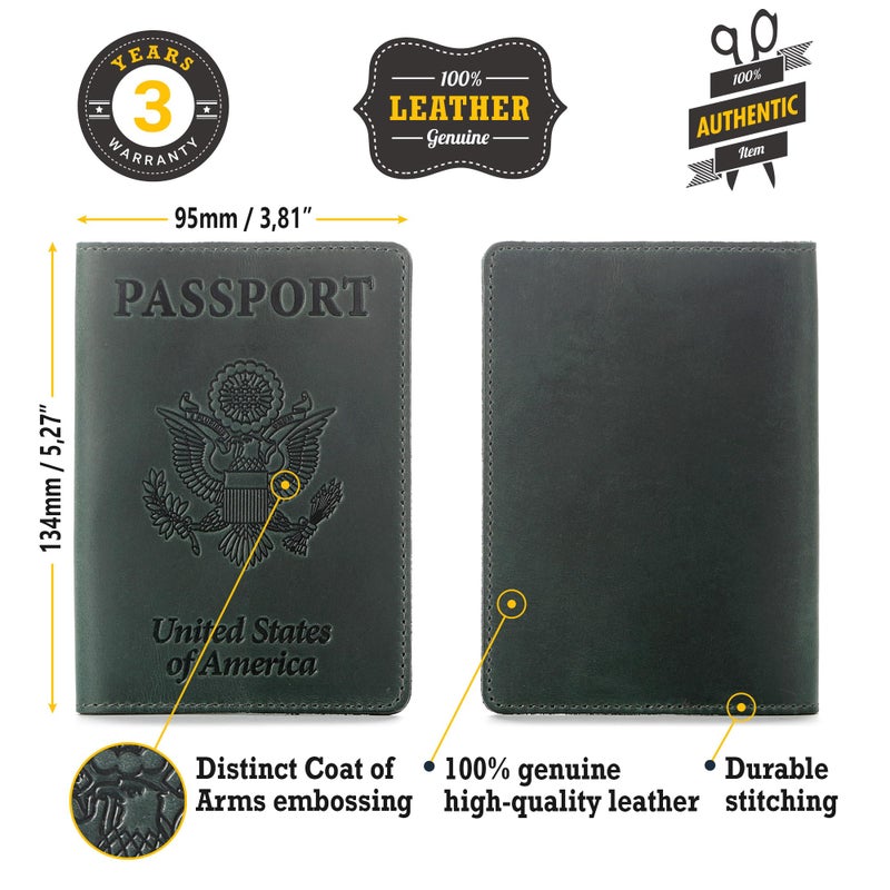 Shvigel US Leather Passport Book Cover - Thin American Travel Passport Holder - Premium International USA Passport Protector Case for Women Men (Green Vintage) - Image 3