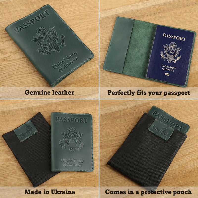 Shvigel US Leather Passport Book Cover - Thin American Travel Passport Holder - Premium International USA Passport Protector Case for Women Men (Green Vintage) - Image 4