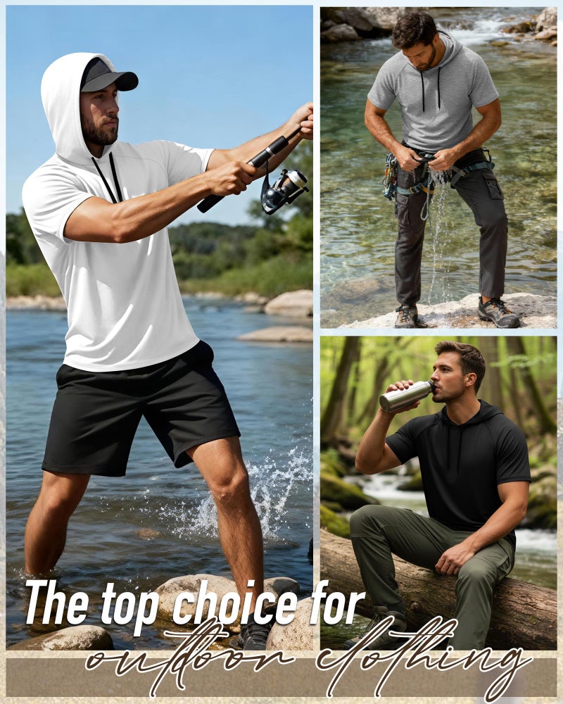Ficerd 3 Pack Men's Short Sleeve Hoodies Workout Hooded T Shirts Lightweight Casual Athletic Running Pullover Sweatshirt(White, Gray, Black,Medium) - Image 2